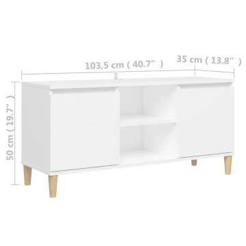 TV Cabinet with Solid Wood Legs White 103.5x35x50 cm