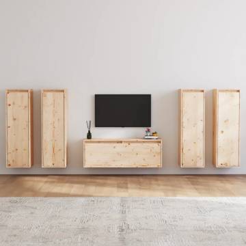 TV Cabinets 5 pcs Solid Wood Pine