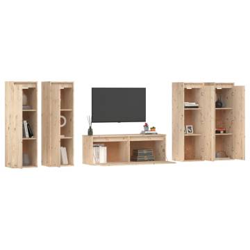 TV Cabinets 5 pcs Solid Wood Pine