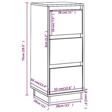 Sideboards 2 pcs Grey 32x34x75 cm Solid Wood Pine