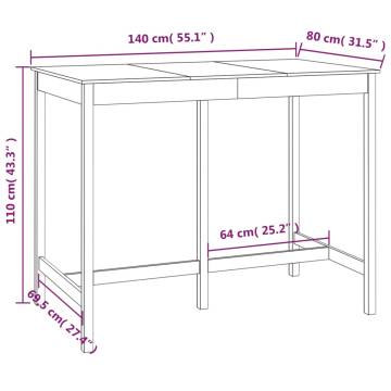 Bar Table Black 140x80x110 cm Solid Wood Pine