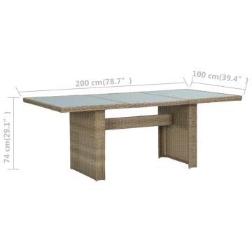 Garden Dining Table Brown 200x100x74 cm Glass and Poly Rattan