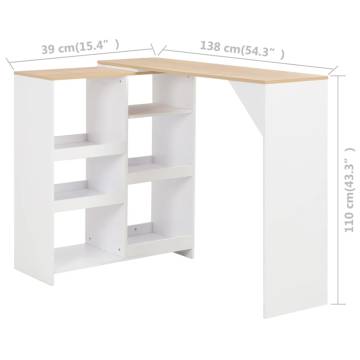 Bar Table with Moveable Shelf White 138x39x110 cm