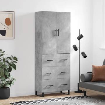 Highboard Concrete Grey 69.5x34x180 cm Engineered Wood