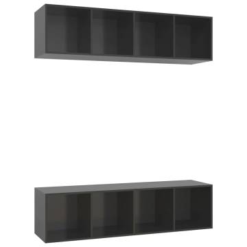 Wall-mounted TV Cabinets 2 pcs High Gloss Grey Engineered Wood