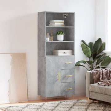 Highboard Concrete Grey 69.5x34x180 cm Engineered Wood