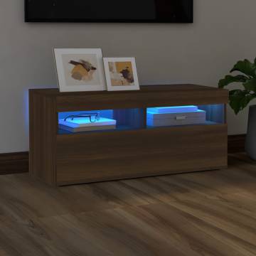 TV Cabinet with LED Lights Brown Oak 90x35x40 cm