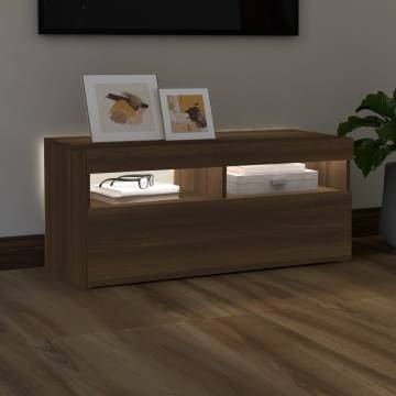 TV Cabinet with LED Lights Brown Oak 90x35x40 cm