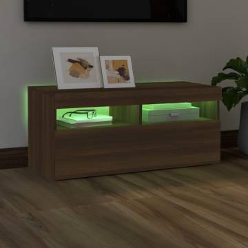 TV Cabinet with LED Lights Brown Oak 90x35x40 cm