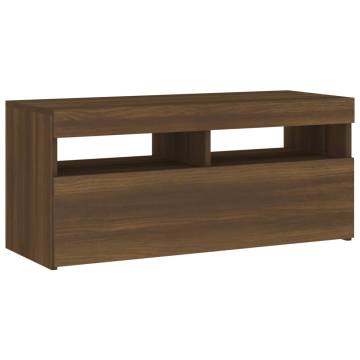 TV Cabinet with LED Lights Brown Oak 90x35x40 cm