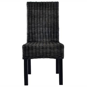 Dining Chairs 2 pcs Black Kubu Rattan and Mango Wood