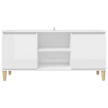 TV Cabinet & Solid Wood Legs High Gloss White 103.5x35x50 cm