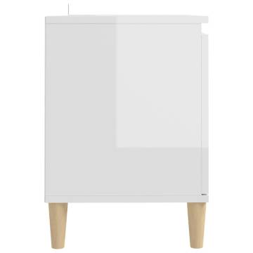 TV Cabinet & Solid Wood Legs High Gloss White 103.5x35x50 cm