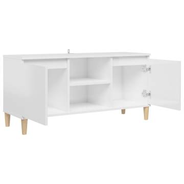 TV Cabinet & Solid Wood Legs High Gloss White 103.5x35x50 cm