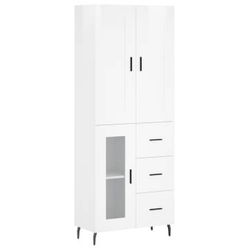 Highboard High Gloss White 69.5x34x180 cm Engineered Wood