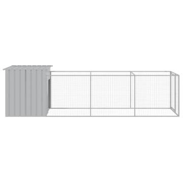 Dog House with Run Light Grey 110x405x110 cm Galvanised Steel