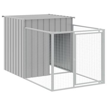 Dog House with Run Light Grey 110x405x110 cm Galvanised Steel