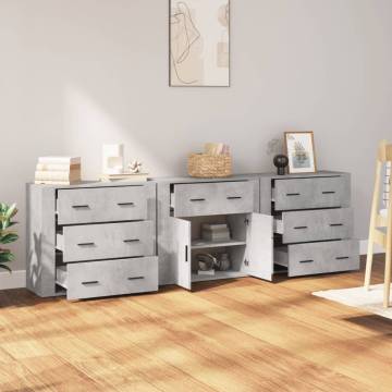 Sideboards 3 pcs Concrete Grey Engineered Wood