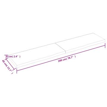 Bathroom Countertop 200x40x(2-6) cm Untreated Solid Wood