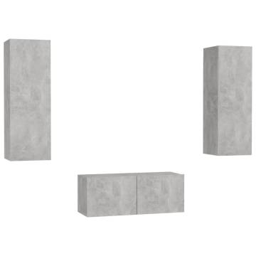 3 Piece TV Cabinet Set Concrete Grey Engineered Wood