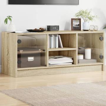 TV Cabinet with Glass Doors Sonoma Oak 102x37x42 cm