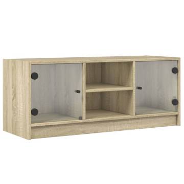 TV Cabinet with Glass Doors Sonoma Oak 102x37x42 cm