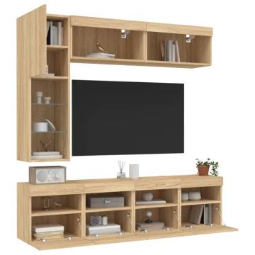 7 Piece TV Wall Cabinet Set with LED Lights Sonoma Oak