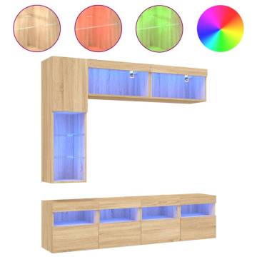 7 Piece TV Wall Cabinet Set with LED Lights Sonoma Oak