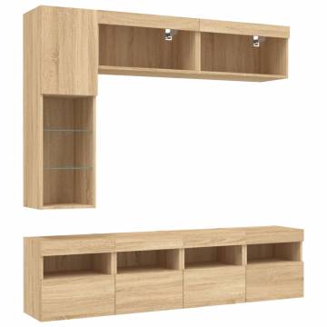 7 Piece TV Wall Cabinet Set with LED Lights Sonoma Oak