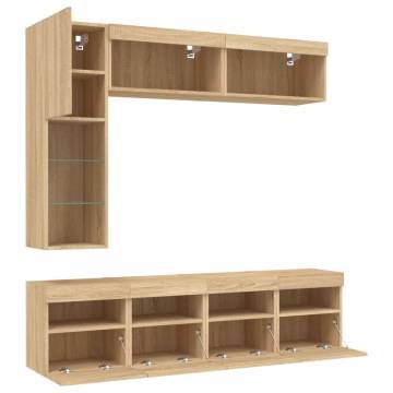 7 Piece TV Wall Cabinet Set with LED Lights Sonoma Oak