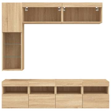 7 Piece TV Wall Cabinet Set with LED Lights Sonoma Oak