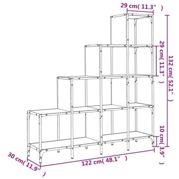 Bookcase Smoked Oak 122x30x132 cm Engineered Wood and Metal