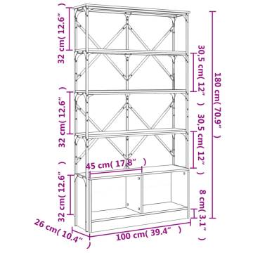 Bookcase Grey Sonoma 100x26x180 cm Engineered Wood and Metal