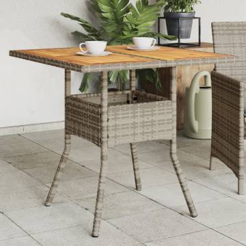 Garden Table with Acacia Wood Top Grey 80x80x75 cm Poly Rattan