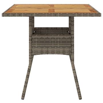 Garden Table with Acacia Wood Top Grey 80x80x75 cm Poly Rattan