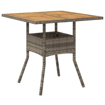 Garden Table with Acacia Wood Top Grey 80x80x75 cm Poly Rattan