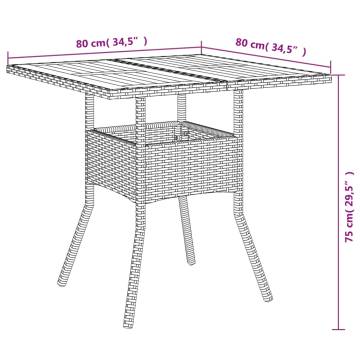 Garden Table with Acacia Wood Top Grey 80x80x75 cm Poly Rattan