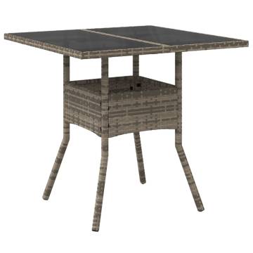 Garden Table with Glass Top Grey 80x80x75 cm Poly Rattan