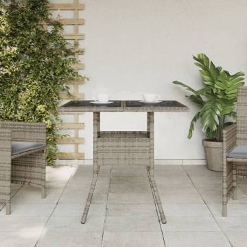 Garden Table with Glass Top Grey 80x80x75 cm Poly Rattan