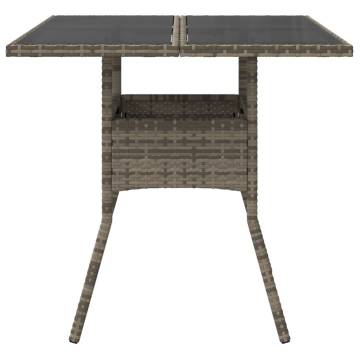 Garden Table with Glass Top Grey 80x80x75 cm Poly Rattan