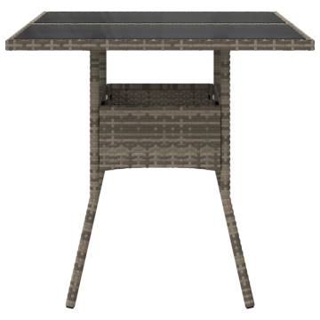 Garden Table with Glass Top Grey 80x80x75 cm Poly Rattan