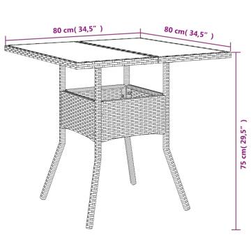 Garden Table with Glass Top Grey 80x80x75 cm Poly Rattan