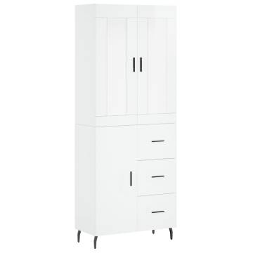 Highboard High Gloss White 69.5x34x180 cm Engineered Wood