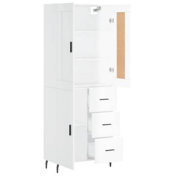 Highboard High Gloss White 69.5x34x180 cm Engineered Wood