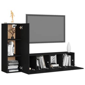 3 Piece TV Cabinet Set Black Engineered Wood