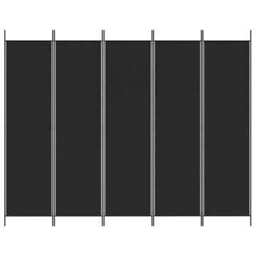 5-Panel Room Divider Black 250x200 cm Fabric