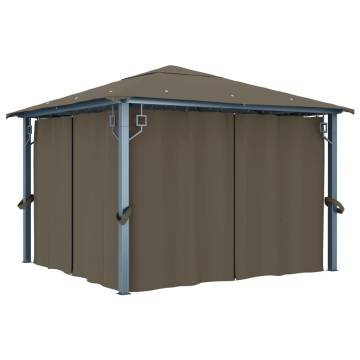 Gazebo with Curtain&LED String Lights 3x3 m Taupe Aluminium