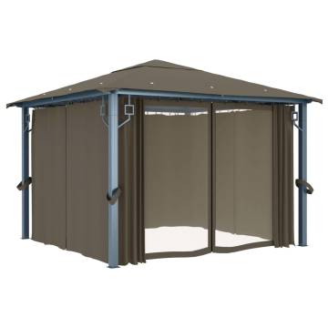 Gazebo with Curtain&LED String Lights 3x3 m Taupe Aluminium