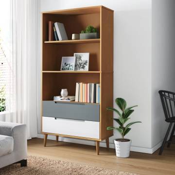 Bookcase MOLDE Brown 85x35x170,5 cm Solid Wood Pine