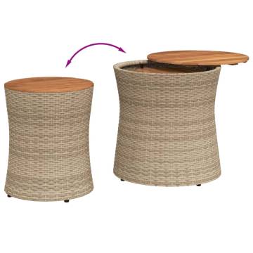 Garden Side Tables 2 pcs with Wooden Top Beige Poly Rattan